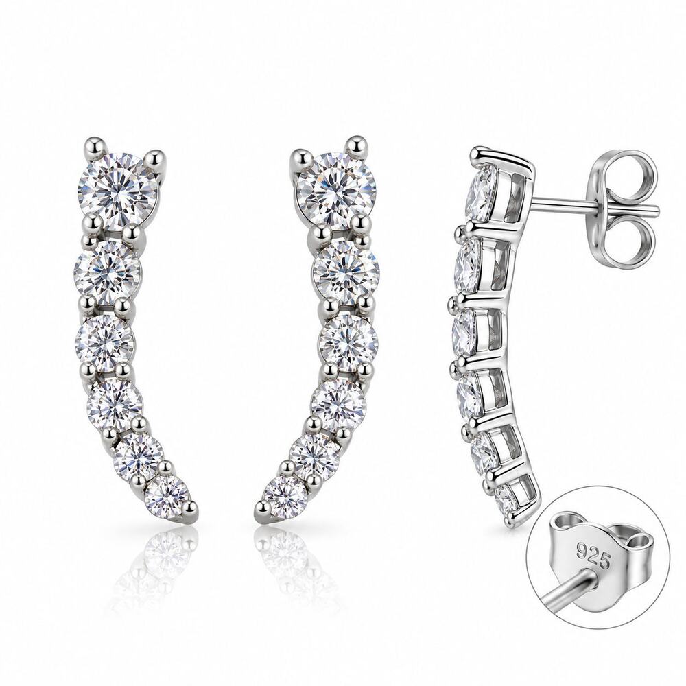 925 Sterling Silver Graduated CZ Drop Dangle Earrings